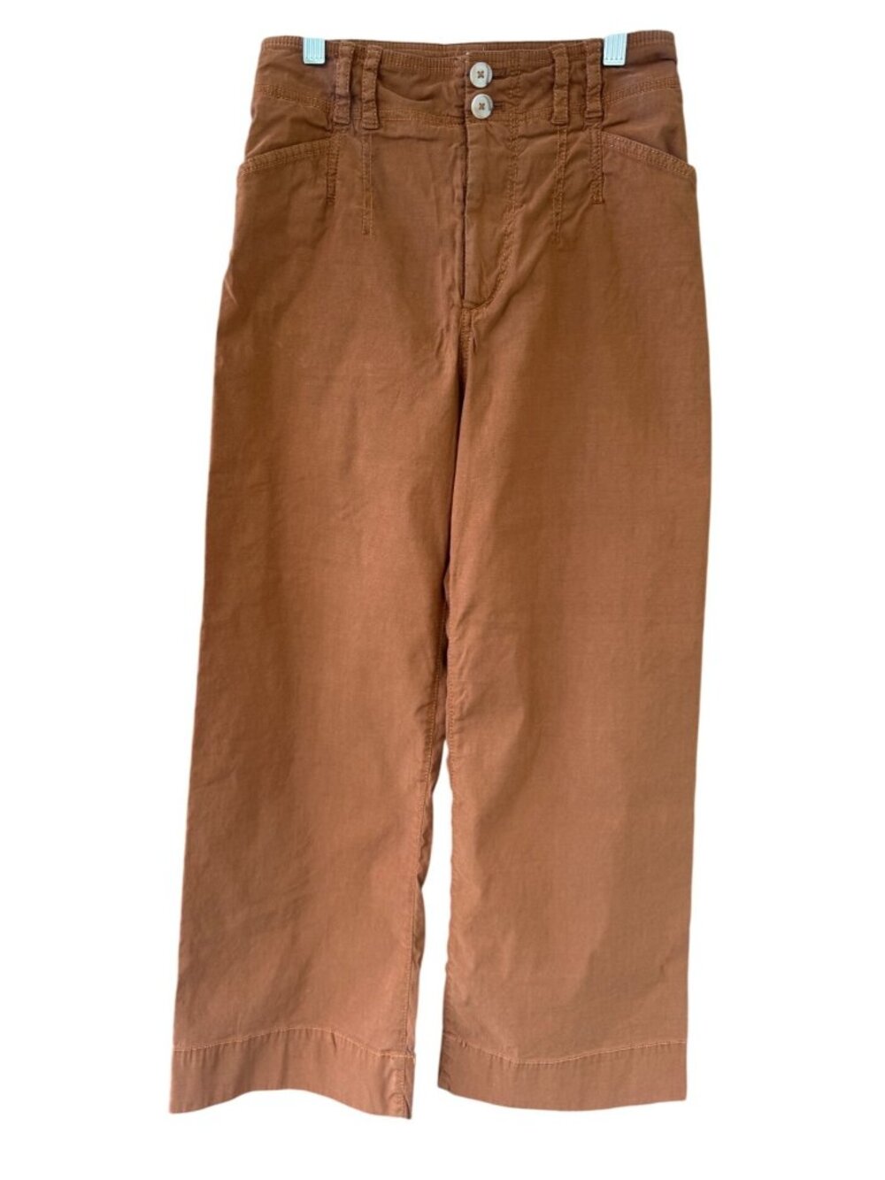 Anthropologie High-Rise Wide-Leg Rust Pants Sz 27 Linen Viscose Button Fly